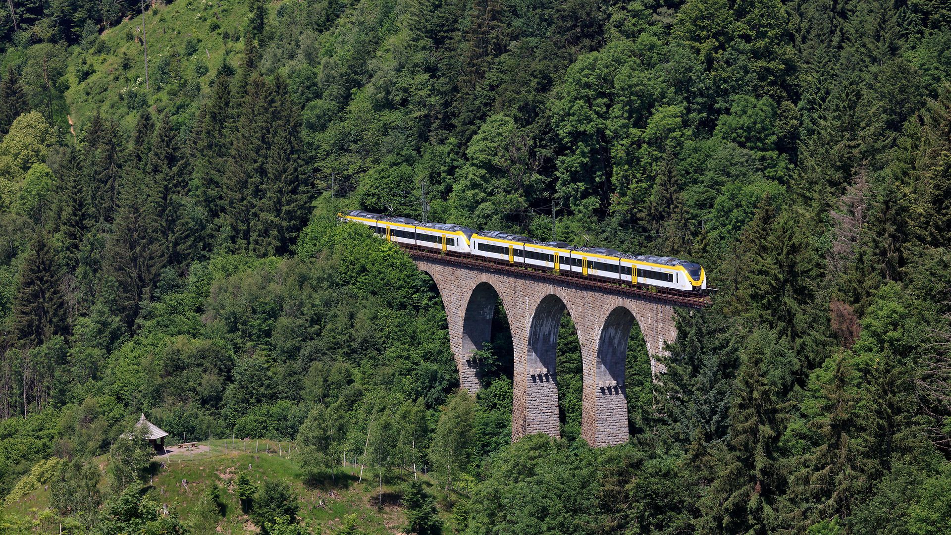 Dekorative Grafik: Regionalbahn auf der Höllentalbahn